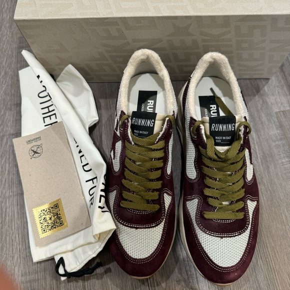 Golden Goose Running Sole Net Upper Shiny Suede Star Red Wine Silver Sneakers - Picture 5 of 16